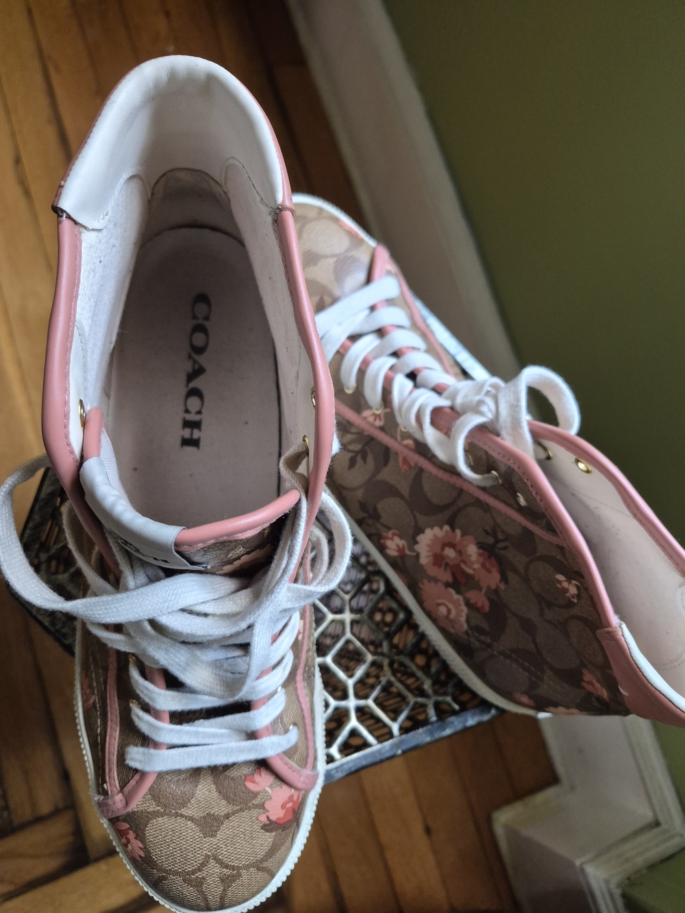 Coach Pink Floral Signature High-Top Sneakers